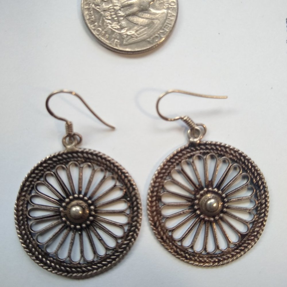 Earrings wheel shaped Indian antique Silver